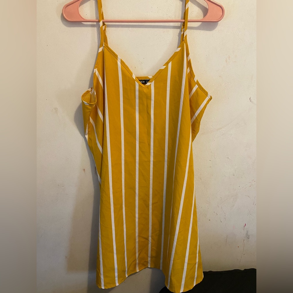 yellow and white stripped dress